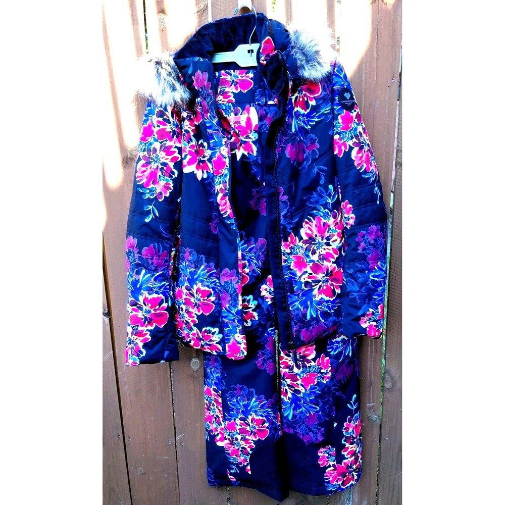 Obermeye Tuscany II Insulated Jacket  Pant Outfit Set Women Sz 8/10 Blue Floral